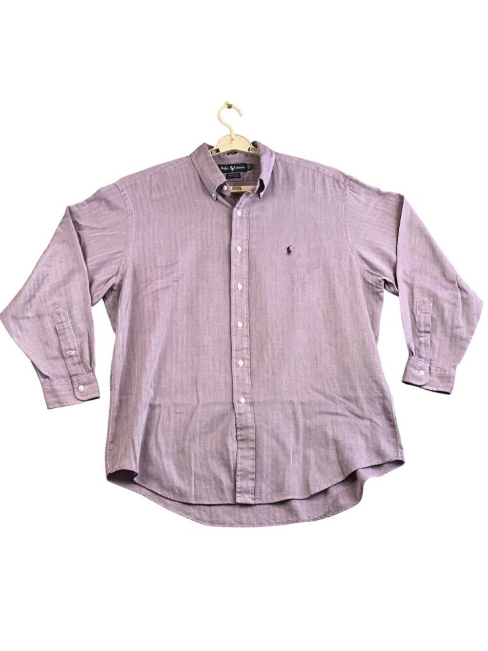 Ralph Lauren Yarmouth SZ 16.5 Herringbone Button-Down Cotton Dress Shirt Purple